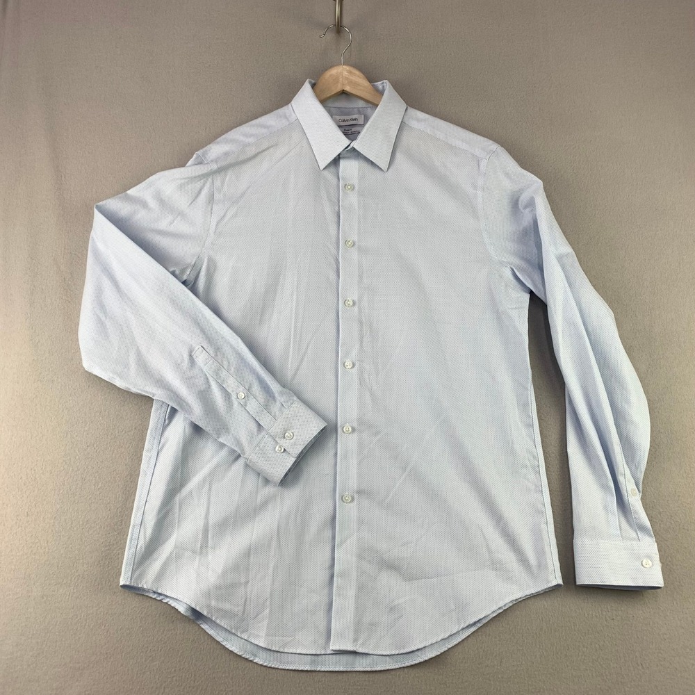 Calvin Klein Oxford Shirt Mens Large Light Blue Steel+ Slim Fit Comfort Stretch